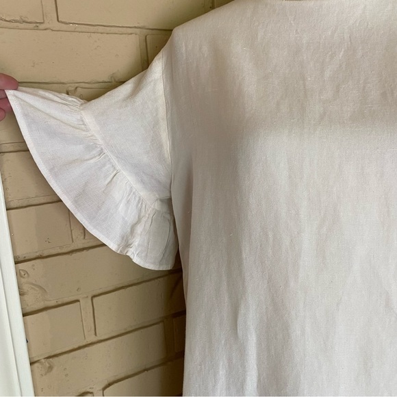 Urban Outfitters White Linen Mini Dress Size Small Preppy Boxy Babydoll Coastal - Picture 3 of 9